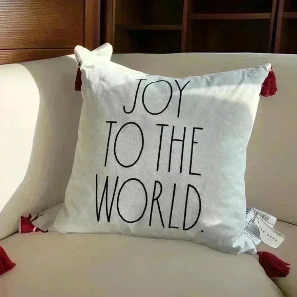 NEW Rae Dunn - Gorgeous JOY TO THE WORLD - Down Filled Accent Christmas Pillow - Picture 10 of 11
